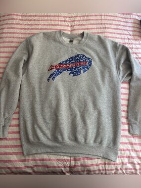Buffalo Bills-Gray Crewneck Sweatshirt with Glitter Charging Buffalo